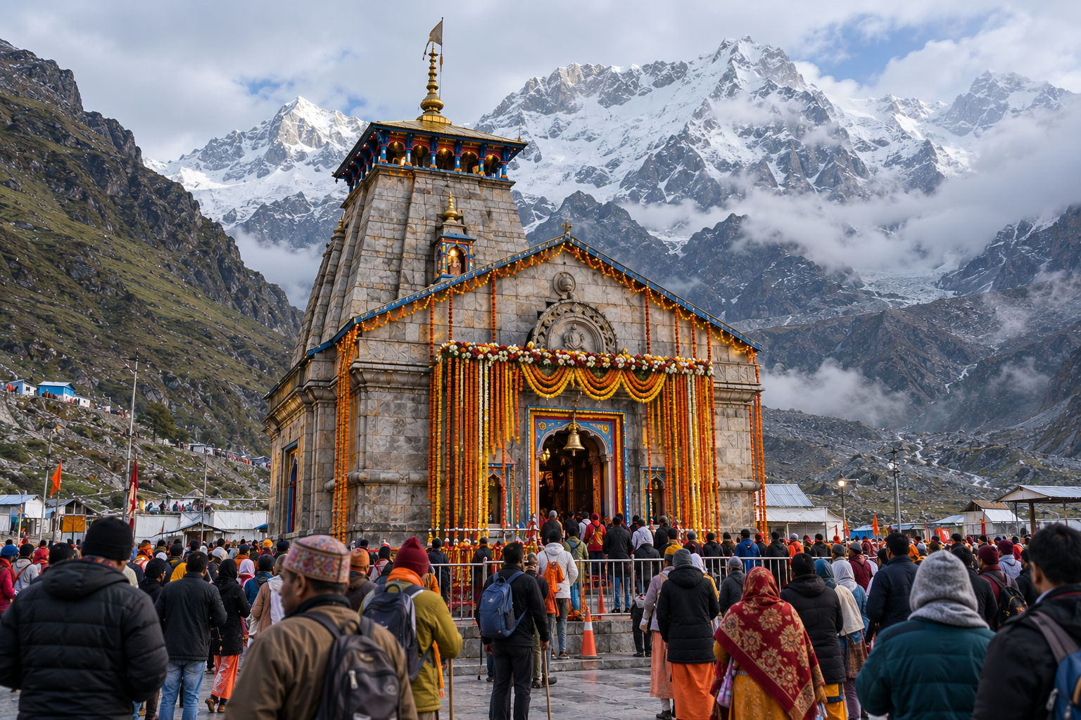 Kedarnath temple during a pilgrimage visit