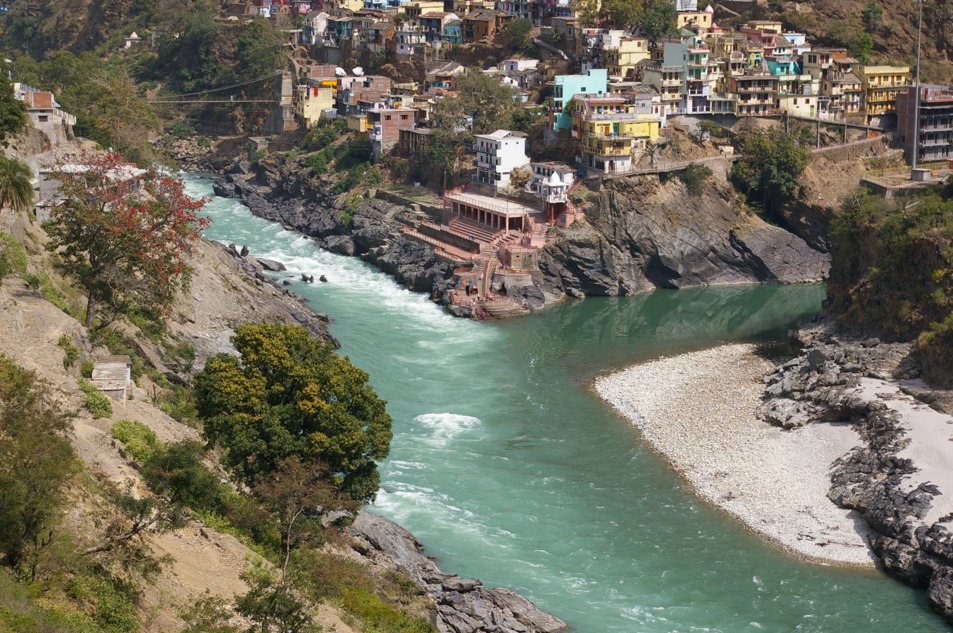 Devprayag is a natural visual marker on the route from the plains toward the higher valleys.